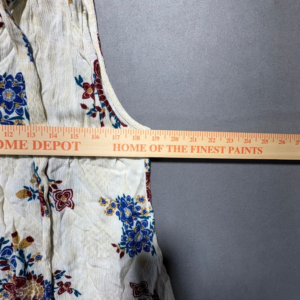 Blu Pepper Floral Sleeveless Blouse Cream Blue V-Neck Rayon Top BA6964 L - Picture 5 of 10